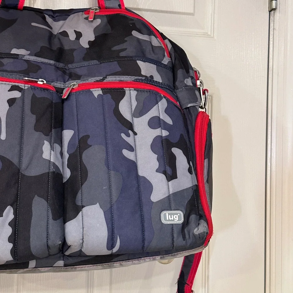 Lug Puddle Jumper Duffel Bag Midnight Camo Red Trim Travel Gym Weekender Men